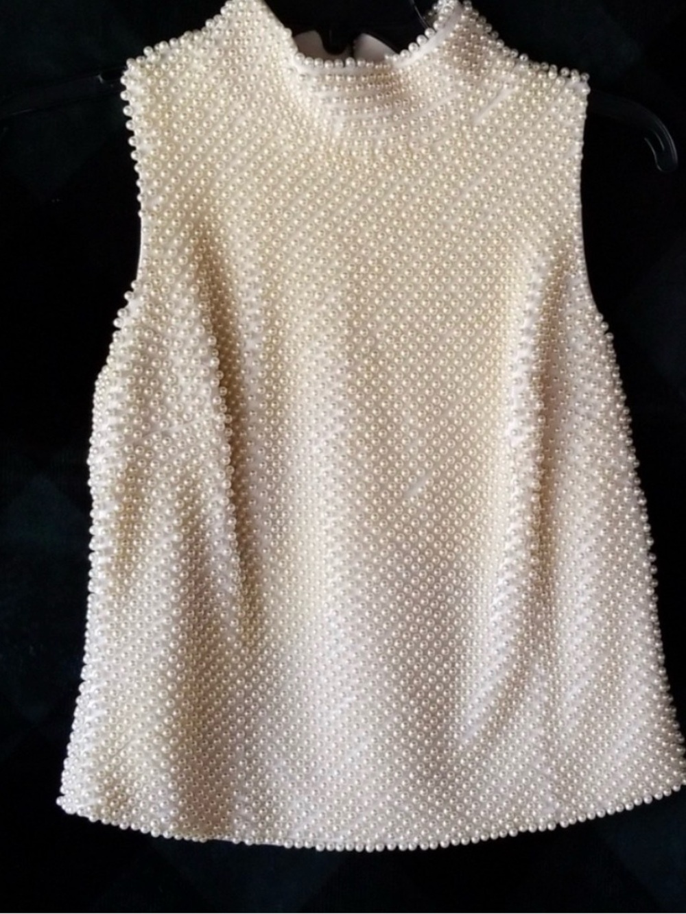 J. Peterman Sleeveless Ivory Full Pearl Beading Mock Neck Top Vintage